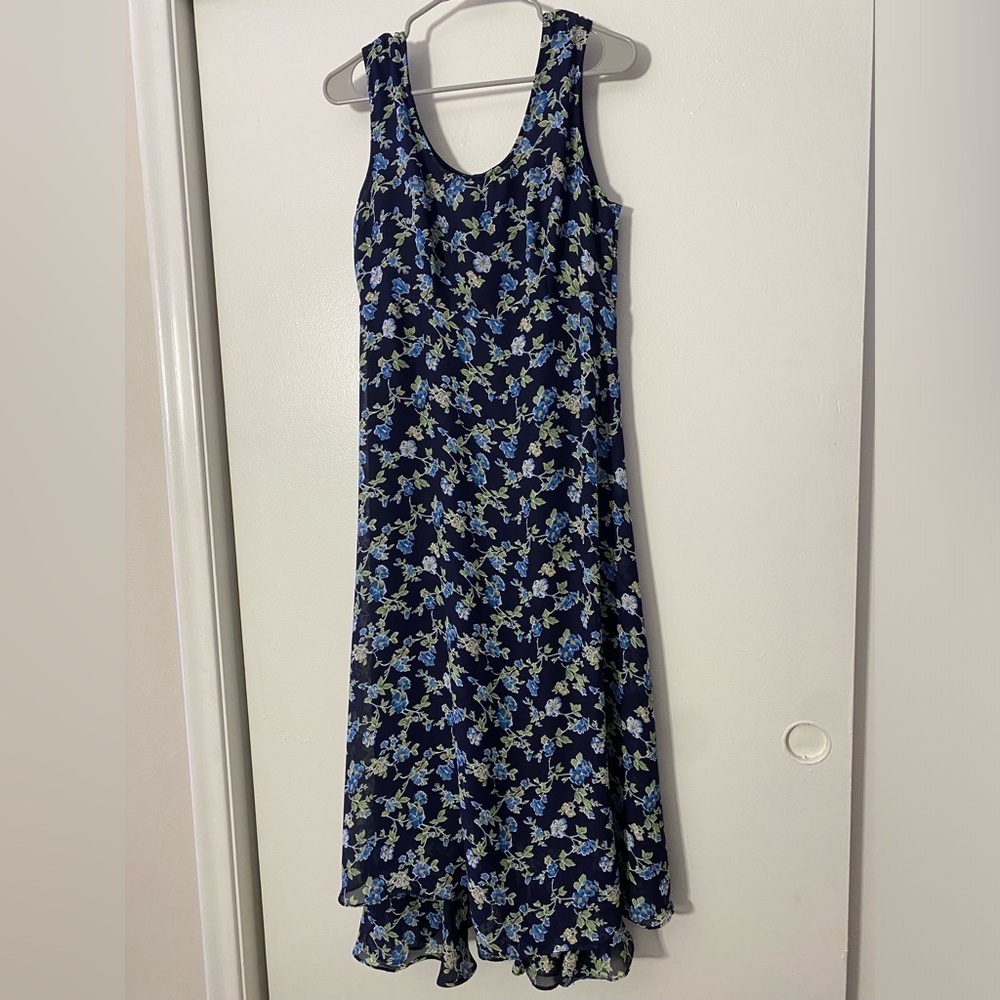 Vintage 90s Navy Floral Maxi Dress Size Medium